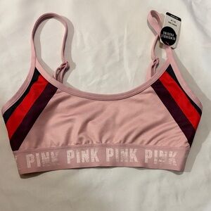 PINK Victoria's Secret Blush Sports Bra with Red and Black Stripes